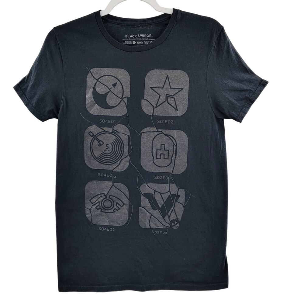 Netflix Show Black Mirror House of Tomorrow Black on Black Symbols T-Shirt Sz S